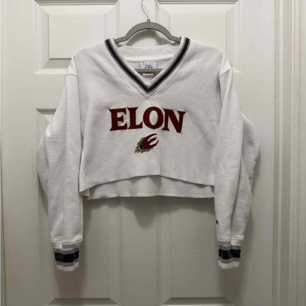 Champion White V-Neck Cropped Sweater